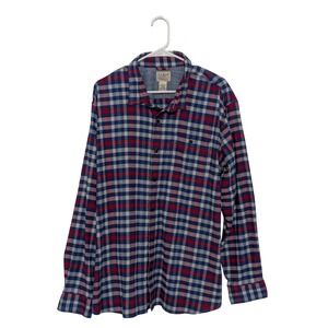 LL Bean Mens XL Plaid Flannel Shirt Red Blue Button Front Long Sleeve